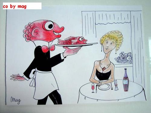 Cartoon: Gastronomy (medium) by Maggy tagged gastronomy,foot,fish,restaurant,humor