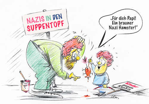 Cartoon: Früchte der Erziehung .. (medium) by kugel2020 tagged kinder,demo,nazi,rechts,braun,hamster,grüne