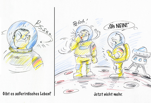 Cartoon: Gibt es außerirdisches Leben? (medium) by kugel2020 tagged mars,weltraum,astronaut,landung,ausserirdische,leben,universum