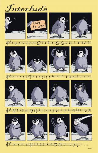 Cartoon: Interlude (medium) by Penguin_guy tagged penguins,pinguine,pets,tiere,animals,friedrich,schiller,ludwig,van,beethoven,ode,an,die,freude,to,joy,symphonie,nr9,symphony,no9,thomas,baehr,klimawandel,climate,change,pinguin,pinguine,vögel,vogel,tiere,arktis,seevogel,meer,antarktis,natur,tanzen,musik,notenblatt,spaß,freude,ludwig van beethoven,symphonie,ludwig,van,beethoven