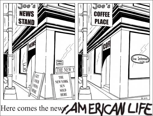 Cartoon: New American Life (medium) by Penguin_guy tagged zeitungssterben,news,life,american,tageszeitung,newspaper