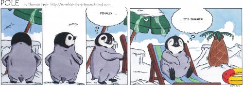 Cartoon: POLE Strip No.46 (medium) by Penguin_guy tagged penguins,pinguine,pets,tiere,animals,global,warming,treibhauseffekt,erderwaermung,umweltverschmutzung,pollution,sommer,summer,pinguine,tiere,vögel,natur,seetaucher,lernen,taucher,meer,kalt,antarktis,kälte,sommer,palmen,beach,erderwärmung,klimawandel,umwelt,umweltverschmutzung,verschmutzung,treibhauseffekt,veränderung