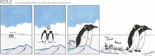 Cartoon: POLE Strip No. 4 (medium) by Penguin_guy tagged penguins,pinguine,pets,tiere,animals,familie,family,wedding,hochzeit,honeymoon,flitterwochen,pinguine,tiere,vögel,natur,seetaucher,lernen,taucher,meer,kalt,antarktis,ehe,heirat,hochzeit,paar,beziehung,mann,frau,flitterwochen,familie,klappern,geklapper,dosen,tradition,kultur