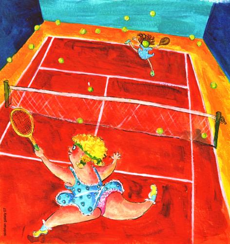 Cartoon: girls  playing tennis together ! (medium) by siobhan gately tagged girls,friends,sport,tennis,competition,illustration,tennis,sport,sportler,spielen,wettkampf,wettstreit,frau,frauen,bälle,ball,ballsport,anfänger