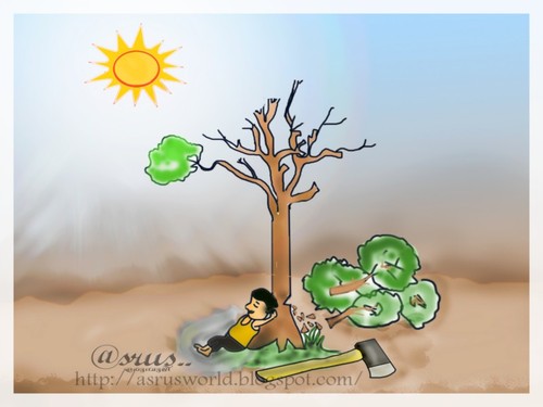 Cartoon: Tree that give cool shade ! (medium) by asrus tagged shade,cool,cutting,wood