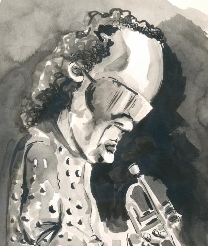 Cartoon: Miles Davis (medium) by Mario Almaraz tagged tropetista,miles davis,musiker,musik,trompete,trompeter,jazz,portrait,miles,davis