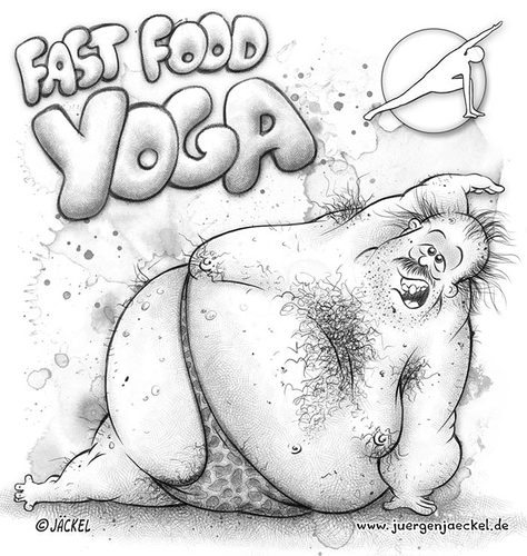 Cartoon: Fast Food Yoga (medium) by Jäckel tagged fast,food,yoga,tanga,sport,mollig,molke,schlank,bewegung,dehnung,dickdarm