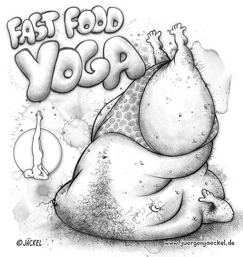 Cartoon: Fast Food Yoga (medium) by Jäckel tagged fast,food,yoga,tanga,sport,mollig,molke,schlank,bewegung,dehnung,dickdarm