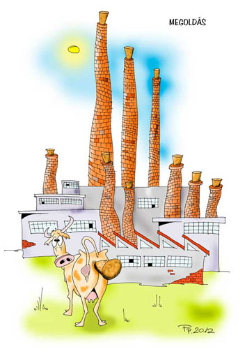 Cartoon: Eine bequeme lösung Solution (medium) by paraistvan tagged cork,funnel,cow,smog,pollution,lösung
