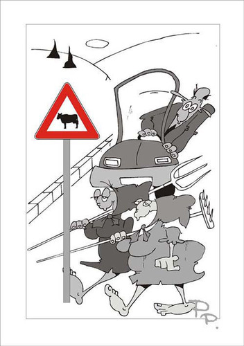Cartoon: Traffic sign (medium) by paraistvan tagged sign,traffic,cows,woman
