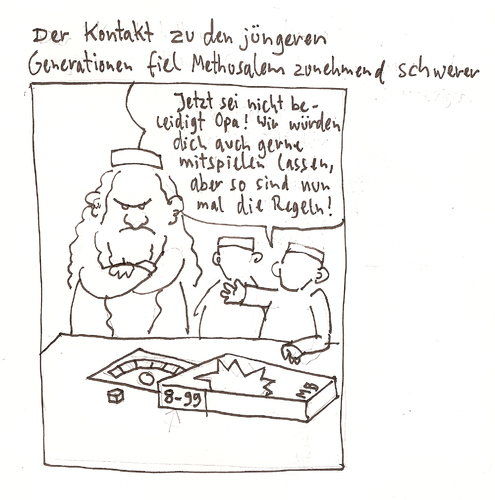 Cartoon: Abgelehnter Cartoon - Thema Neid (medium) by Tobias Wieland tagged tobias,wieland,neid,methusalem,bibel