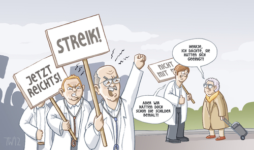 Cartoon: Ärztestreik (medium) by Tobias Wieland tagged krankenversicherung,gesundheit,streit,ärzte,proteste,protest,geschlossen,praxis,krankenkasse,honorar,einigung,streik,arzt,arzt,streik,honorar,krankenkasse,praxis,geschlossen,protest,proteste,ärzte,streit,gesundheit,krankenversicherung