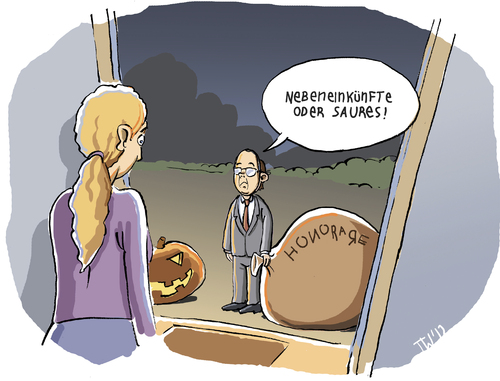 Cartoon: Happy Halloween Steinbrück! (medium) by Tobias Wieland tagged spd,kanzlerkandidat,wirtschaftsprüfer,pressekonferenz,vorträge,süssigkeiten,treat,or,trick,saures,gibts,sonst,süsse,nebeneinkünfte,halloween,karikatur,steinbrück,peer,peer,steinbrück,halloween,nebeneinkünfte,süsse,sonst,gibts,saures,trick,or,treat,süssigkeiten,vorträge,pressekonferenz,wirtschaftsprüfer,kanzlerkandidat,spd