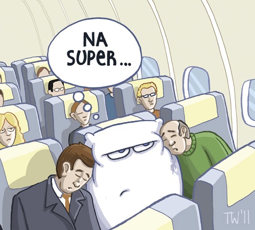 Cartoon: Mal wieder typisch (medium) by Tobias Wieland tagged kissen,flug,flugzeug,schlaf,schlafen