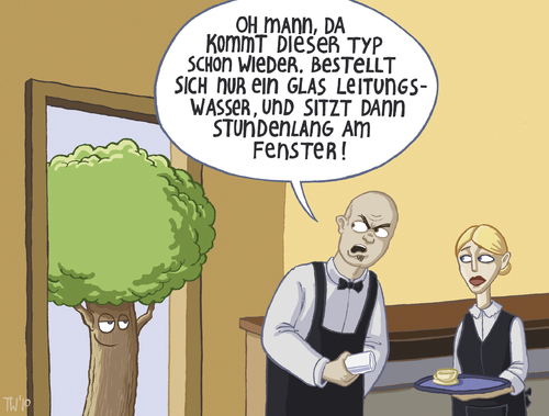 Cartoon: Nervige Stammgäste (medium) by Tobias Wieland tagged kneipe,bar,waitress,bedienung,guest,stammgast,gast,tree,cafe,baum,baum,cafe,tree,gast,stammgast,gastronomie,bedienung,kneipe,bar