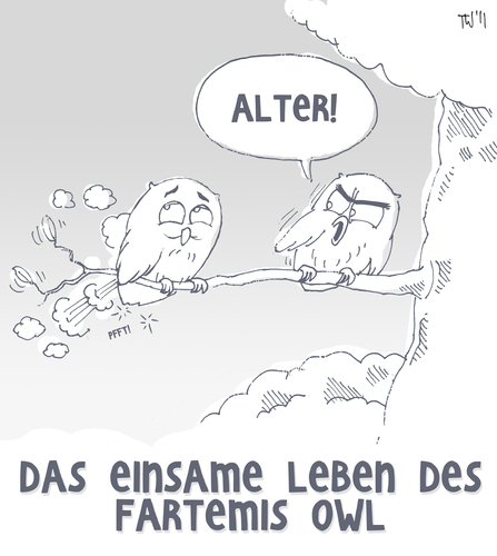 Cartoon: Neues aus der Wortspielfabrik (medium) by Tobias Wieland tagged eule,owl,artemis,fowl,wortspiel,kalauer,wordplay,wortspiel,eule,tiere