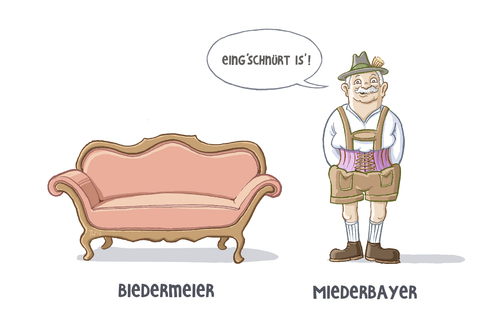 Cartoon: Neues aus der Wortspielfabrik (medium) by Tobias Wieland tagged biedermeier,schüttelwort,kalauer,wortspiel,bayern,bayer,sofa,oktoberfest,couch,lederhosn,bayer,bayern,wortspiel,kalauer,schüttelwort,biedermeier,sofa,oktoberfest,couch,lederhosn