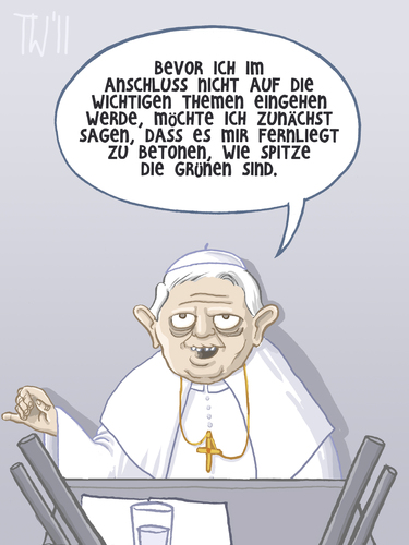Cartoon: Nönö! (medium) by Tobias Wieland tagged kirche,katholische,vatikan,religion,politik,grünen,die,grüne,ratzinger,bundestag,rede,papst,papst,bundestag,vatikan,kirche