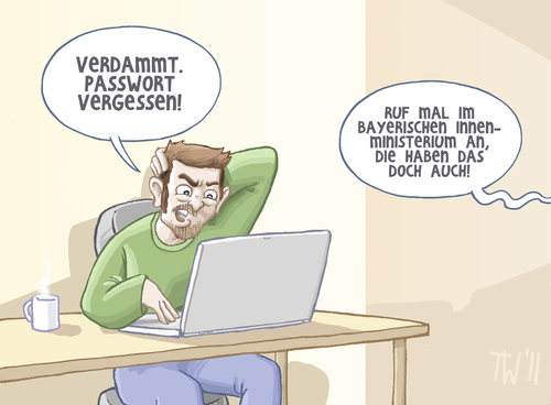 Cartoon: Problemlösung (medium) by Tobias Wieland tagged durchsuchung,abhören,geheimdienst,verfassungsbruch,verfassung,spionage,staat,lka,bka,passwort,online,internet,club,computer,chaos,ccc,bundestrojaner,seehofer,innenministerium,herrmann,innenminister,bayern,trojaner,troja,wieland,tobias,pc,troja,bundestrojaner,trojaner,ccc chaos computer club,internet,online,passwort,bka,lka,spionage,ccc,chaos,computer,club