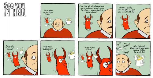 Cartoon: See you in hell (medium) by Tobias Wieland tagged see,you,in,hell,hölle,teufel,religion,fun,funny,humor,humour,,comic,strip,hölle,teufel,religion