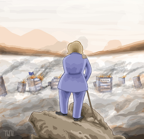 Cartoon: Wanderin über dem Nebelmeer (medium) by Tobias Wieland tagged friedrich,david,caspar,juncker,rösler,fdp,bundestrojaner,trojaner,schirm,esfs,bankenrettung,bankenkrise,banken,griechenland,finanzkrise,wallstreet,frankfurt,occupy,gipfel,kritik,obama,eu,europa,schäuble,sarkozy,oktober,26,euro,merkel,angela,angela merkel,euro,eu,europa,krise,finanzkrise,griechenland,banken,bankenkrise,bankenrettung,rettungsschirm,angela,merkel