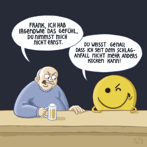 Cartoon: Zufällige Begegnung  4 (medium) by Tobias Wieland tagged schlaganfall,smiley,emoticon,bar,kneipe,kneipe,bar,smiley,schlaganfall,emoticon