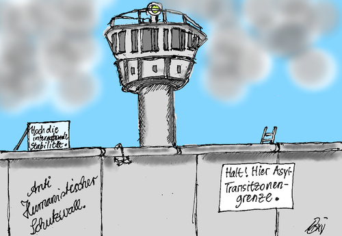 Cartoon: Asyl Transitzonengrenze (medium) by Marbez tagged asdyl,transitzone,antihumanistischer,schutzwall