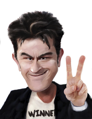Cartoon: Charlie Sheen (medium) by Dom Richards tagged charlie,sheen,caricature,tv,actor,drugs