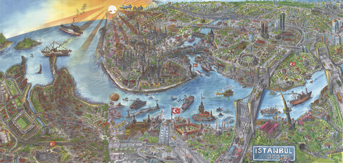 Cartoon: insanbul-2 (medium) by kamil yavuz tagged istanbul,duvar,kagidi,poster,map