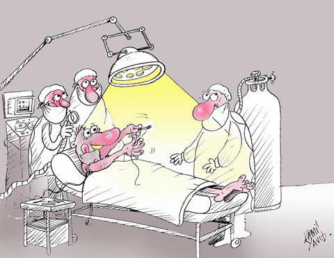Cartoon: On the operating room (medium) by kamil yavuz tagged room,operating,ill,doctors,patients