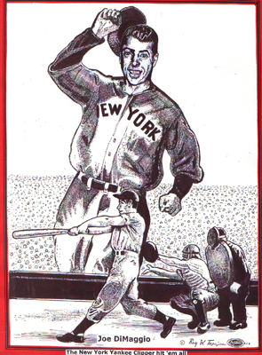 Cartoon: Joe DiMaggio unique drawing (medium) by ray-tapajna tagged joe,dimaggio,baseball,hall,of,fame,new,york,yankees,hero