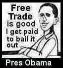Cartoon: Pres Obama bails out Free Trade (medium) by ray-tapajna tagged free,trade,economic,crisis,money,on,workers,betrayed,sacrificed,altar,of,greed