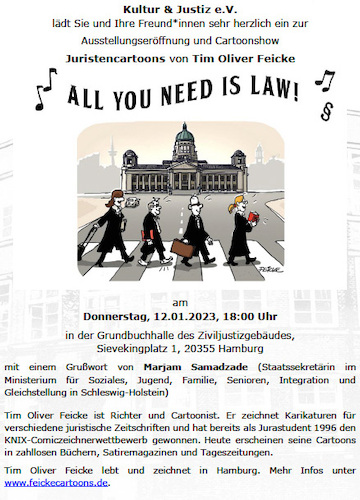 Cartoon: Exhibition Note (medium) by Vanessa Oxygen tagged justice,law,cartoons,oliver,feicke,exhibition,ausstellung,justiz,gesetze,recht,grundbuchhalle,hamburg