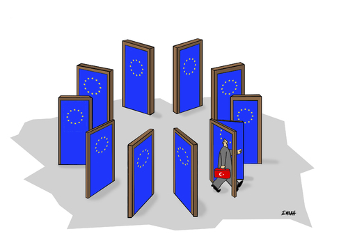 Cartoon: turkey and eu (medium) by emraharikan tagged eu,and,turkey