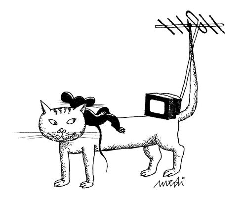 Cartoon: antenna (medium) by Medi Belortaja tagged tv,watching,cat,mouse,antenna,tail,humor