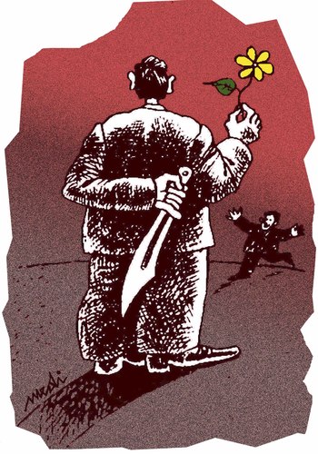 Cartoon: treachery (medium) by Medi Belortaja tagged infidelity,knife,flower,treachery