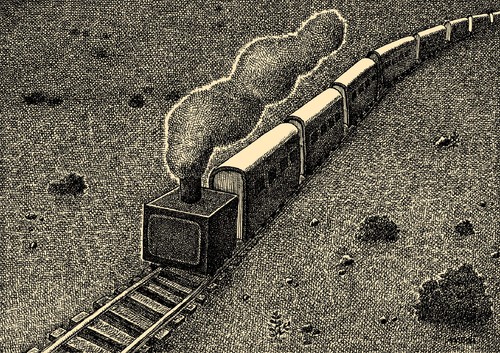 Cartoon: book s train (medium) by Medi Belortaja tagged railways,digital,tv,train,literature,books,book