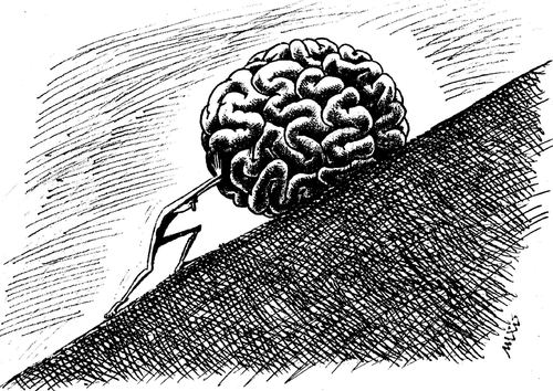 Cartoon: boundaries of thought (medium) by Medi Belortaja tagged mind,brain,sisyphus