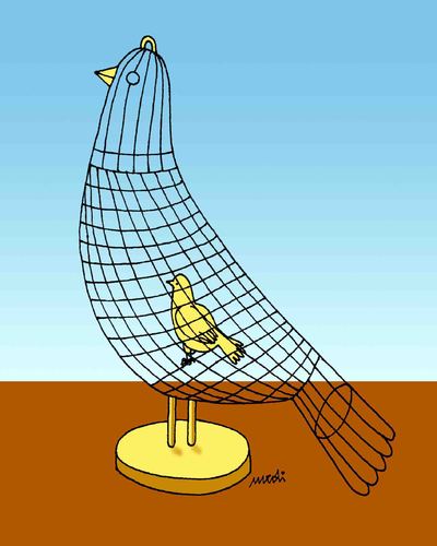 Cartoon: Cage (medium) by Medi Belortaja tagged democracy,dictatorship,liberty,freedom,bird,cage