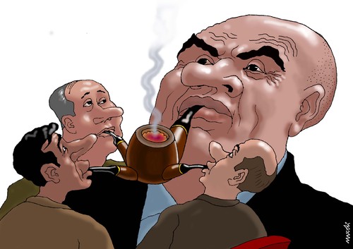 Cartoon: chief s pipe (medium) by Medi Belortaja tagged servants,hierarchy,pipe,chief,smoking,politics,business,humor