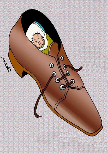 Cartoon: comfortable shoe (medium) by Medi Belortaja tagged man,sleeping,sleep,shoes,shoe,comfortable