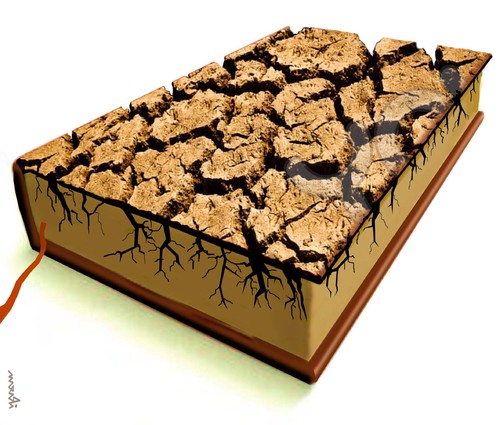 Cartoon: cracked book (medium) by Medi Belortaja tagged cracking,cracked,book,pland,land,books,read,literature