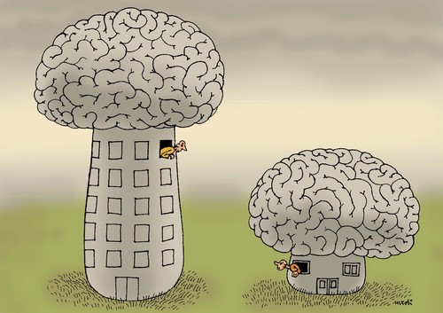 Cartoon: different minds (medium) by Medi Belortaja tagged minds,mind,different,brain,building,buildings,intellect,intelligence
