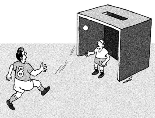 Cartoon: elections goal (medium) by Medi Belortaja tagged goal,elections,ballot,box,soccer