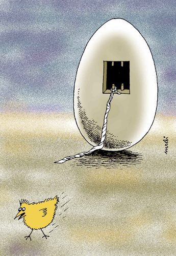 Cartoon: escape (medium) by Medi Belortaja tagged freedom,jail,prison,chicken,bird,egg,escape