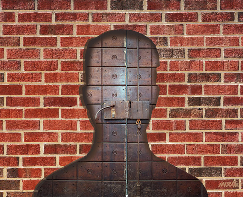 Cartoon: fb profile (medium) by Medi Belortaja tagged facebook,profile,gate,brick,wal,key,man,people,internet