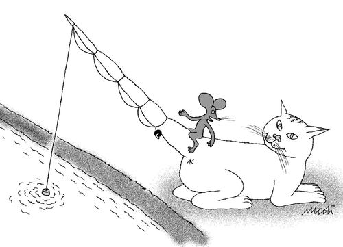 Cartoon: fishing (medium) by Medi Belortaja tagged tail,cat,mouse,fishing,humor