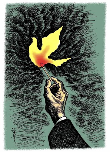 Cartoon: flame of peace (medium) by Medi Belortaja tagged freedom,dove,colombo,pigeon,match,peace,flame