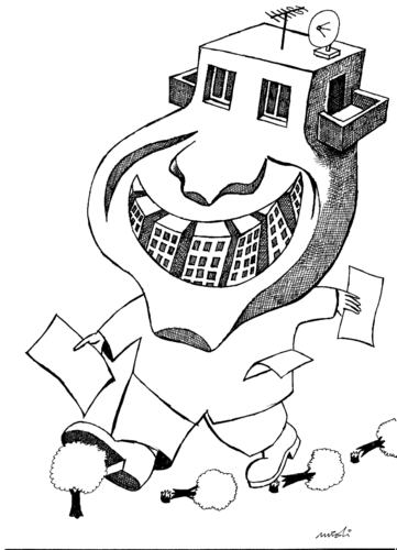 Cartoon: flat man (medium) by Medi Belortaja tagged destruction,ecology,environment,buildings,trees,man,flat