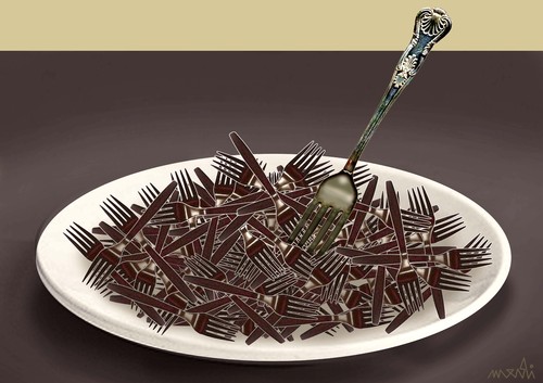 Cartoon: forks (medium) by Medi Belortaja tagged food,forks,fork,plate,poor,poverty,hierarchy